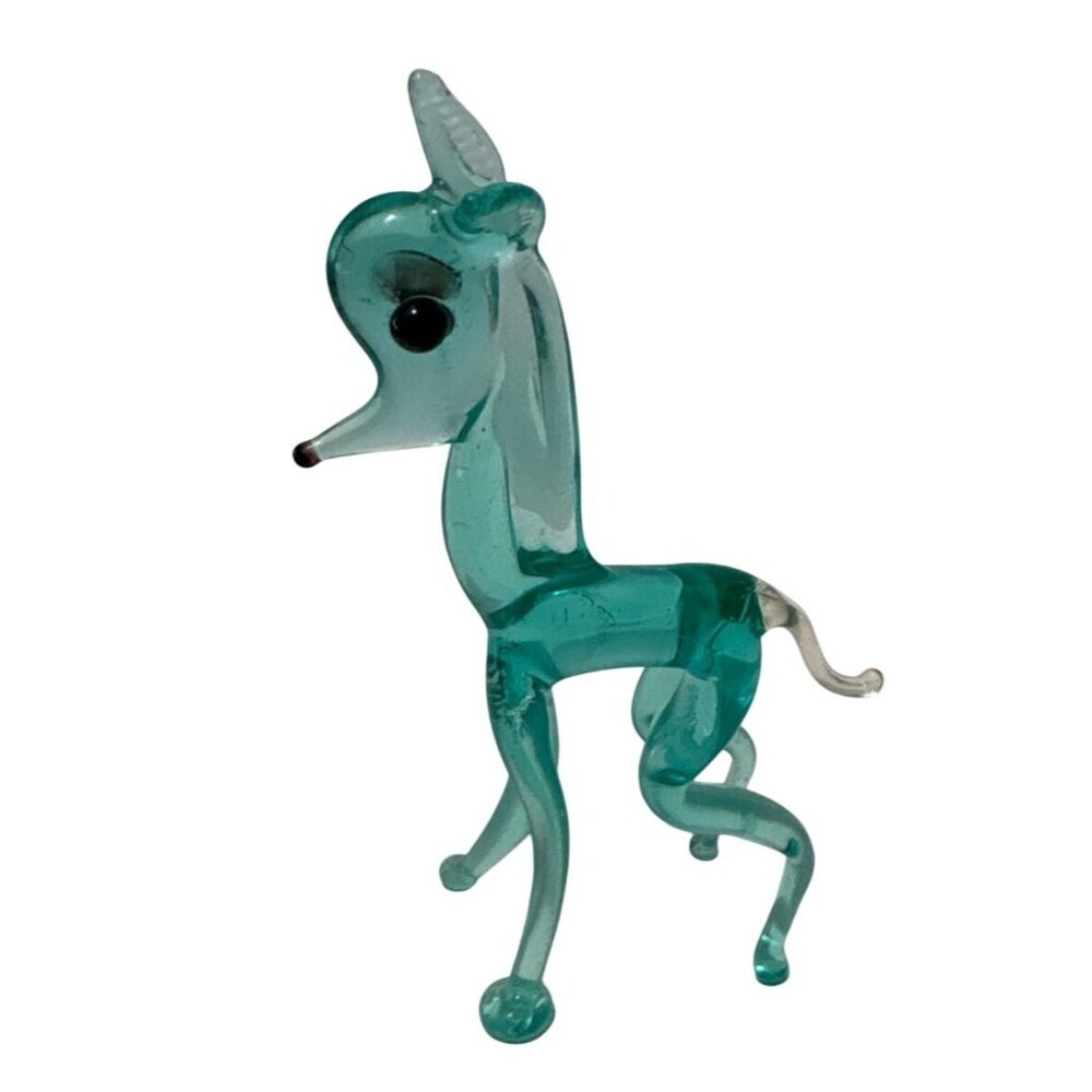 Hand Blown Glass Horse Figurine Aquamarine Collectible 3"